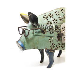 Świnka w Okularach lampion Figurka metalowa z recyclingu